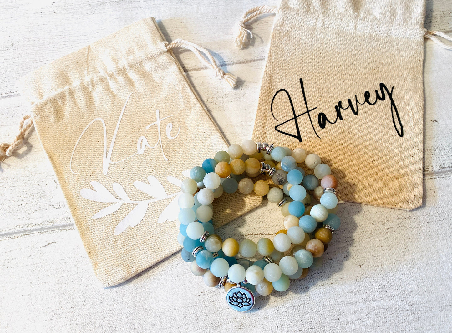 108 Mala Beads -Amazonite Natural Stone Meditation Necklace. Beautiful LOVE bracelet. Japa Mala. Prayer beads.