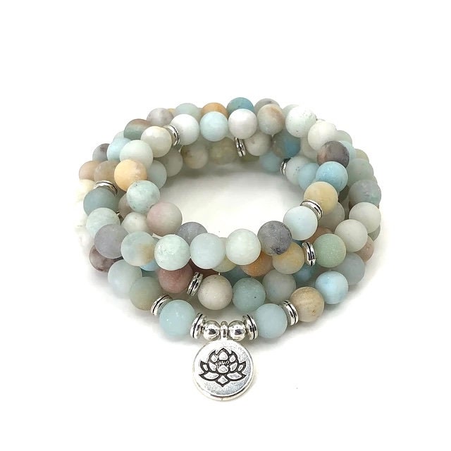 108 Mala Beads -Amazonite Natural Stone Meditation Necklace. Beautiful LOVE bracelet. Japa Mala. Prayer beads.