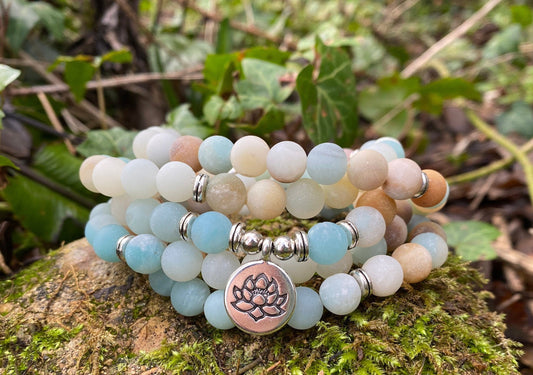 108 Mala Beads -Amazonite Natural Stone Meditation Necklace. Beautiful LOVE bracelet. Japa Mala. Prayer beads.