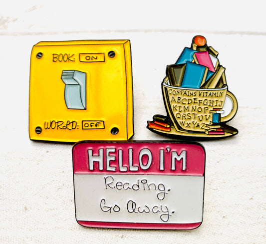 Reader Enamel Pin! Book Worm badge lapel