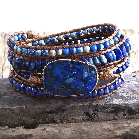 Lapis Lazuli Boho Wrap Bracelet -Layers Wrap Chakra Bracelet - natural stone entwined with Gemstones- Healing & Positive Energy -Yoga