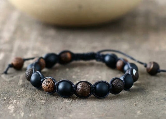 Black Beaded Bracelet with Natural Wooden Beads Meditation Prayer Yoga Cross Bracelet, Chakra Norse, Viking bracelet