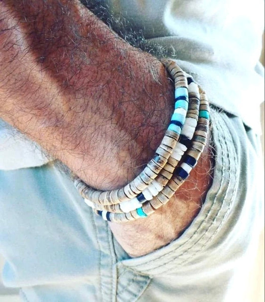 Surfer style set of wooden beaded bracelets- Stacking Bracelets Wooden beaded hippie, boho unisex