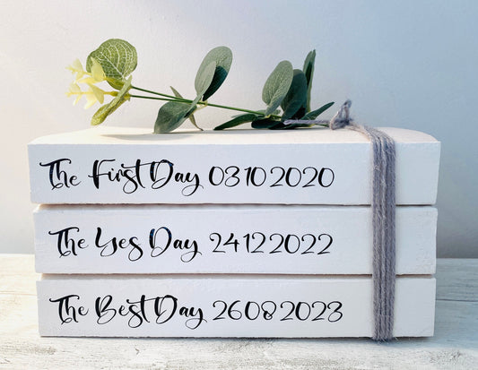 First Day, Yes Day, Best Day -Personalised White Wedding Book Stack- Wedding table decor, custom wedding decorations, Valentine’s Day Gift