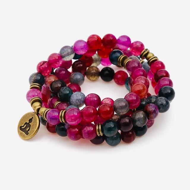 108 Mala Beads -Onyx & Tourmaline Natural Stone Meditation Necklace. Beautiful Chakra Healing bracelet. Japa Mala. Prayer beads.