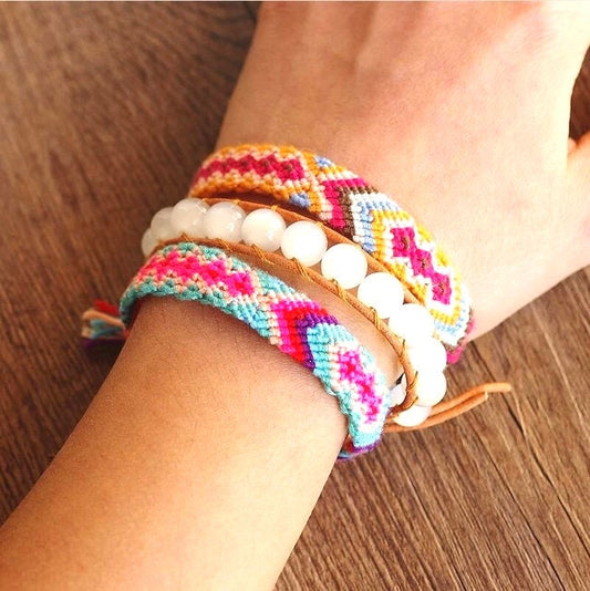 Beach Boho Bracelets- set of surfer bracelets- woven, braided bright beach bracelets perfect for holiday