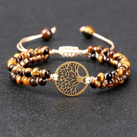 Tree of Life Natural Tiger’s Eye Beaded Bracelet- Unisex  Healing Bracelet- Positive Energy (Boho)