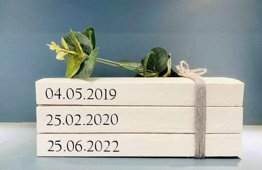 Special Dates Personalised Book Stack! White Book Stacks- home decor ornament, coffee table bookshelf decor, wedding decor