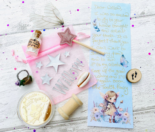 Tooth Fairy Kit - Girl’s Tooth Fairy Letter- Tooth Fairy Gifts for Girls (Fairy Dust), Personalised Tooth Fairy Note, Custom Tooth Fairy