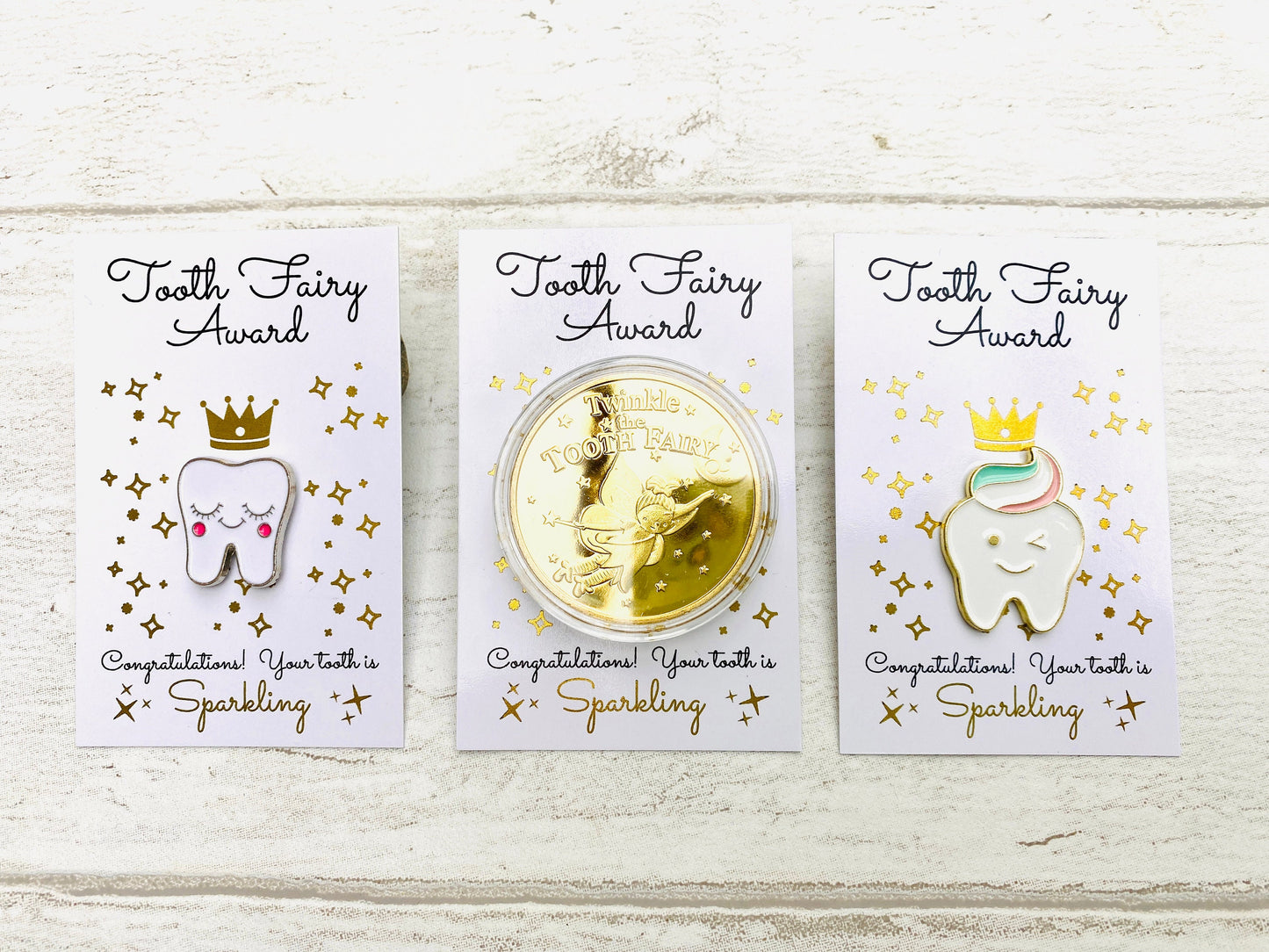 Tooth Fairy Gold Coin- Gift from the Tooth Fairy, Tooth Fairy Certificate, First Lost Tooth Certificate, Tooth Enamel Pin, Tooth Fairy Set