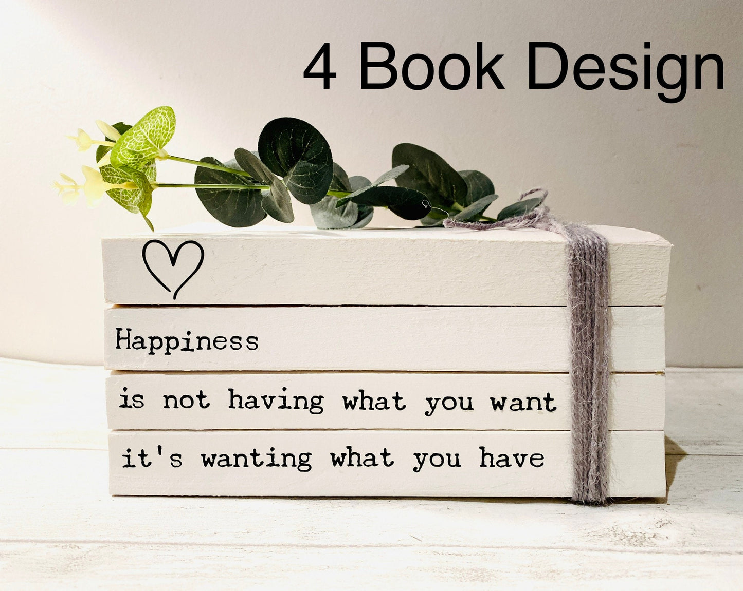 Happiness Is… Hallway Ornament, Coffee table decor- Bookcase Staging book stack- Welcome Sign, hallway rustic decor- House Warming Gift