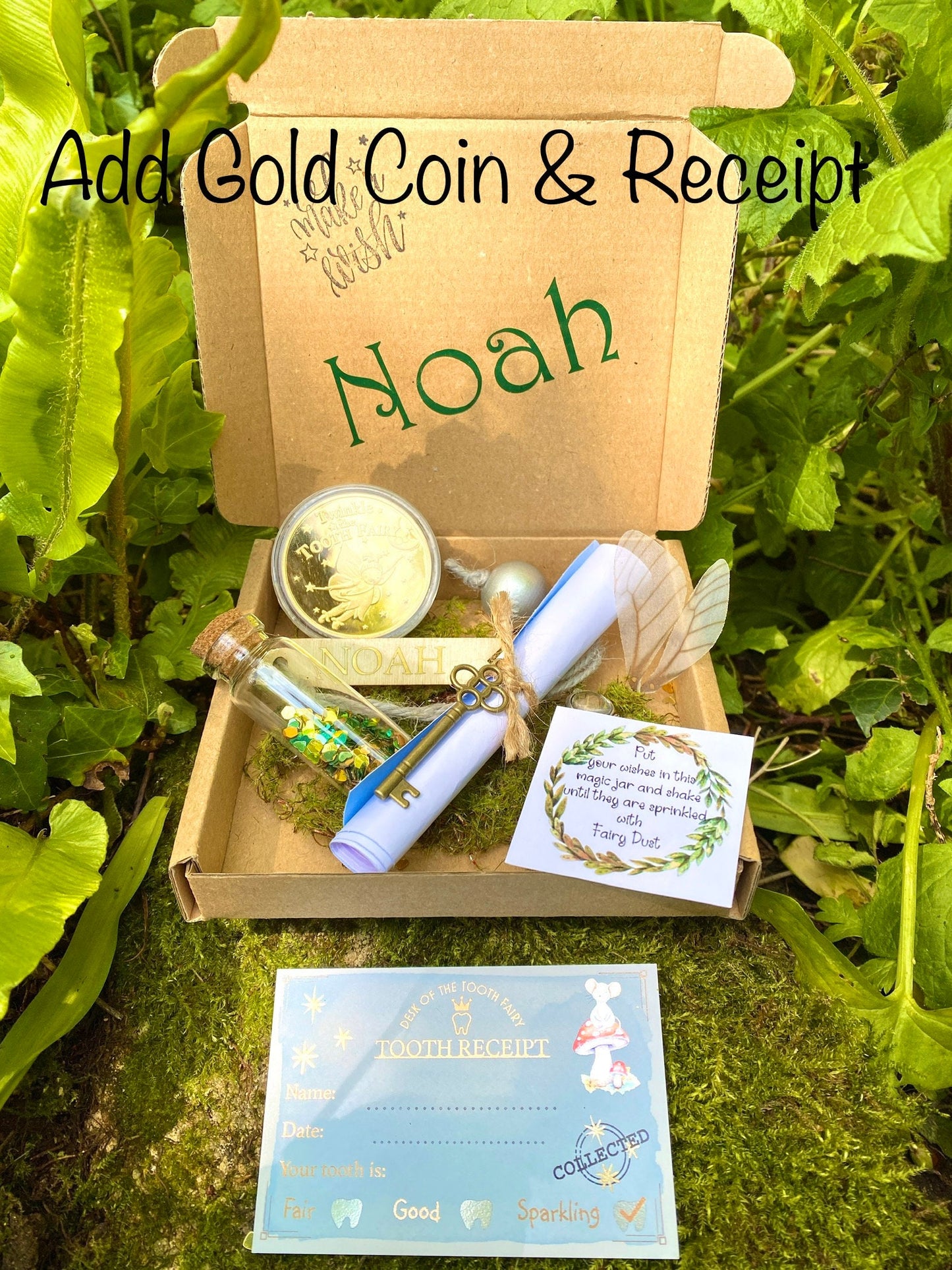 Woodland Fairy- BOY’S Tooth Fairy Letter Personalised gift box- Boy Tooth Fairy kit: Custom Letter, Fairy Dust, Fairy Wings, Magnifying Glas