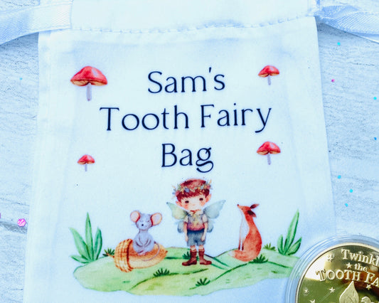 Boys Tooth Fairy Bag- PERSONALISED Loose Tooth Fairy Bag for children to leave teeth in OR for Tooth Fairy gifts to be left in