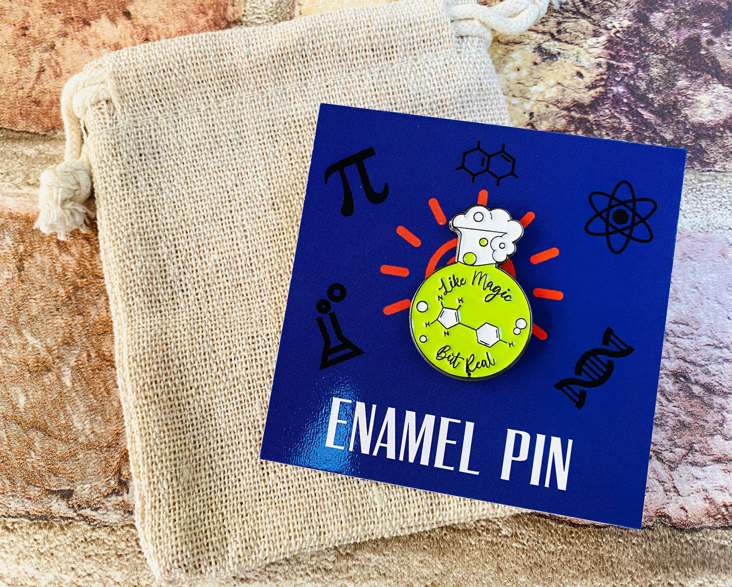 Science is Like Magic Enamel Pin / University Badge & waterproof stickers for laptops! Scientist- chemist- physicist gift box