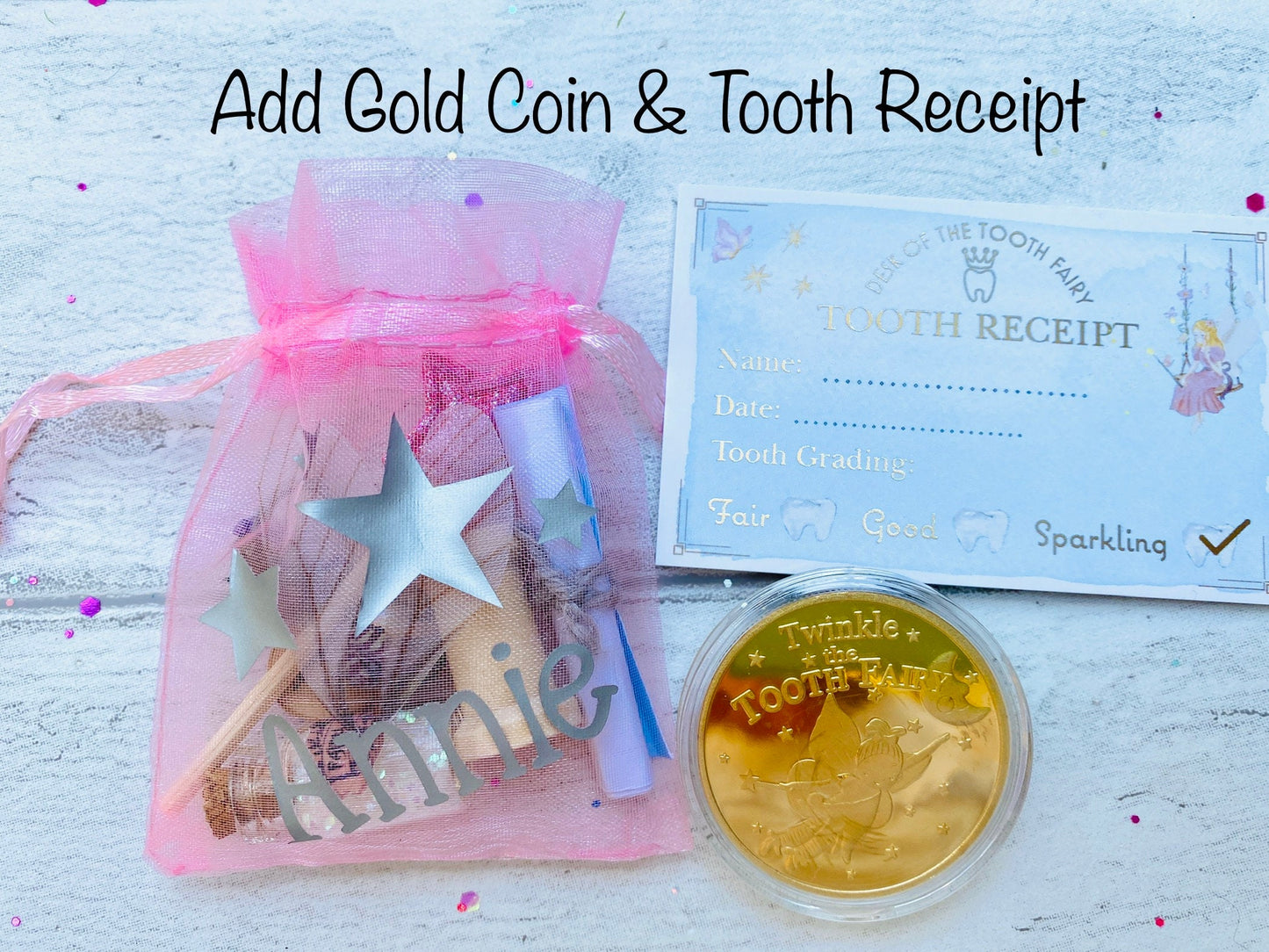 Tooth Fairy Kit - Girl’s Tooth Fairy Letter- Tooth Fairy Gifts for Girls (Fairy Dust), Personalised Tooth Fairy Note, Custom Tooth Fairy