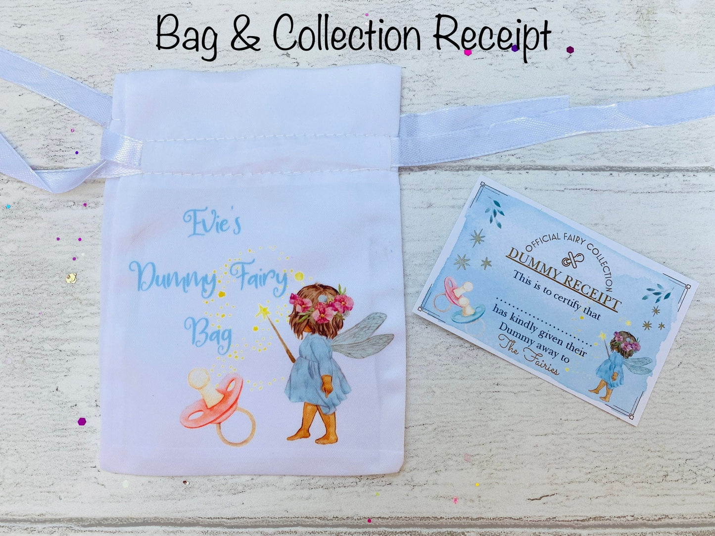Dummy Fairy Bag- Personalised Dummy Soother Fairy Bag with Collection Receipt & Fairy Gift