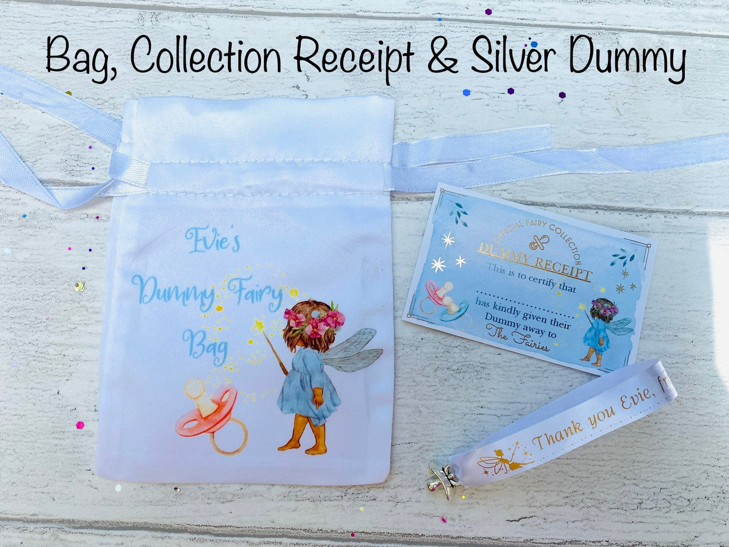 Dummy Fairy Bag- Personalised Dummy Soother Fairy Bag with Collection Receipt & Fairy Gift