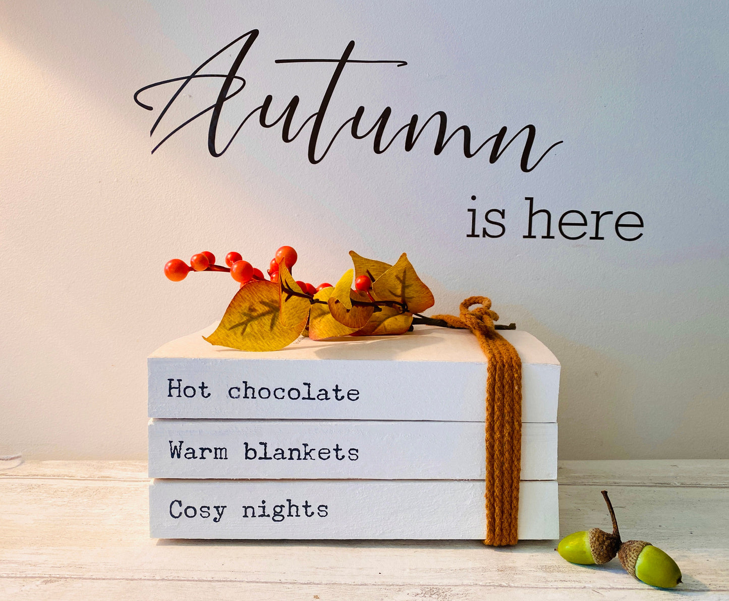 Personalised AUTUMN Hallway Ornament decor- Family names book stack- Autumn Coffee Tray Decor, Fall Bookcase Decor, hallway Autumn decor
